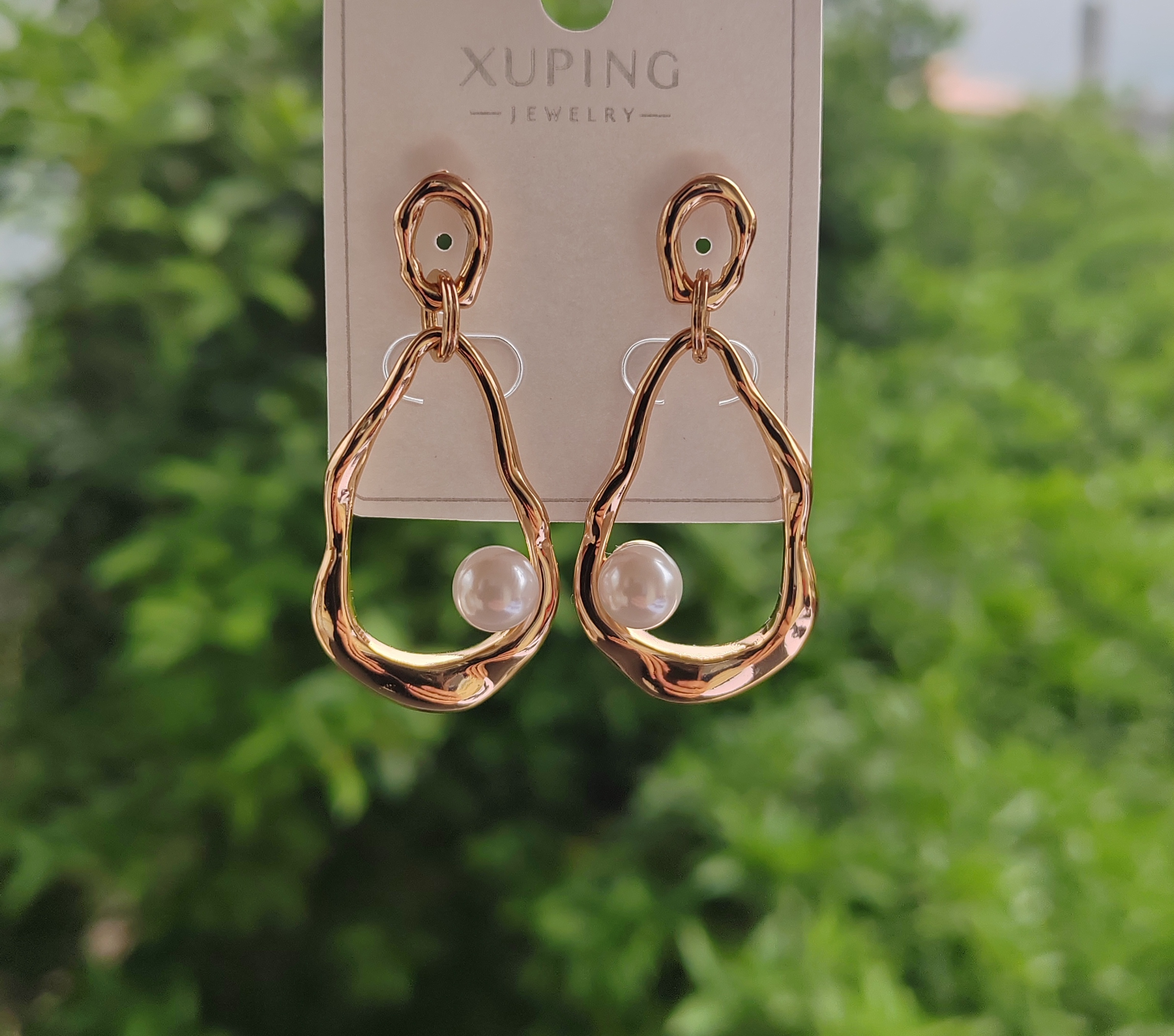 گوشواره ژوپینگ دفرمه مروارید ضد حساسیت، آبکاری طلا